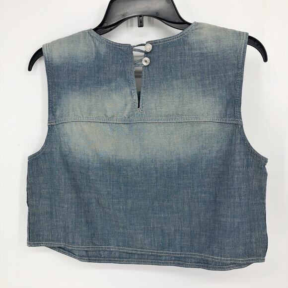 RE/DONE Women's Chambray Sleeveless Crop Top Small Blue Amore Indigo Tank NWT - Picture 3 of 7